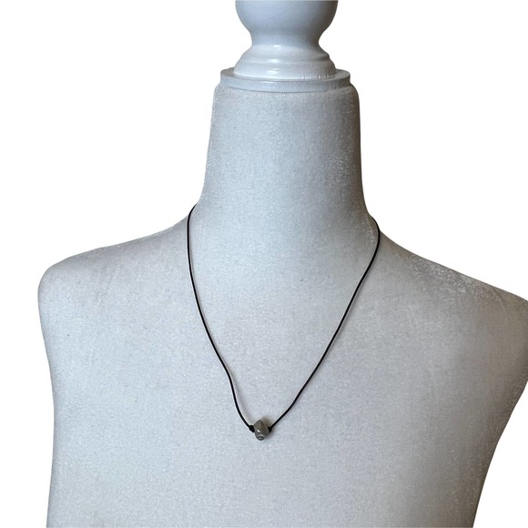 Silver Tone Stone on Black Cord Adjustable Necklace, approx. 16" - 19" inches - Picture 2 of 3